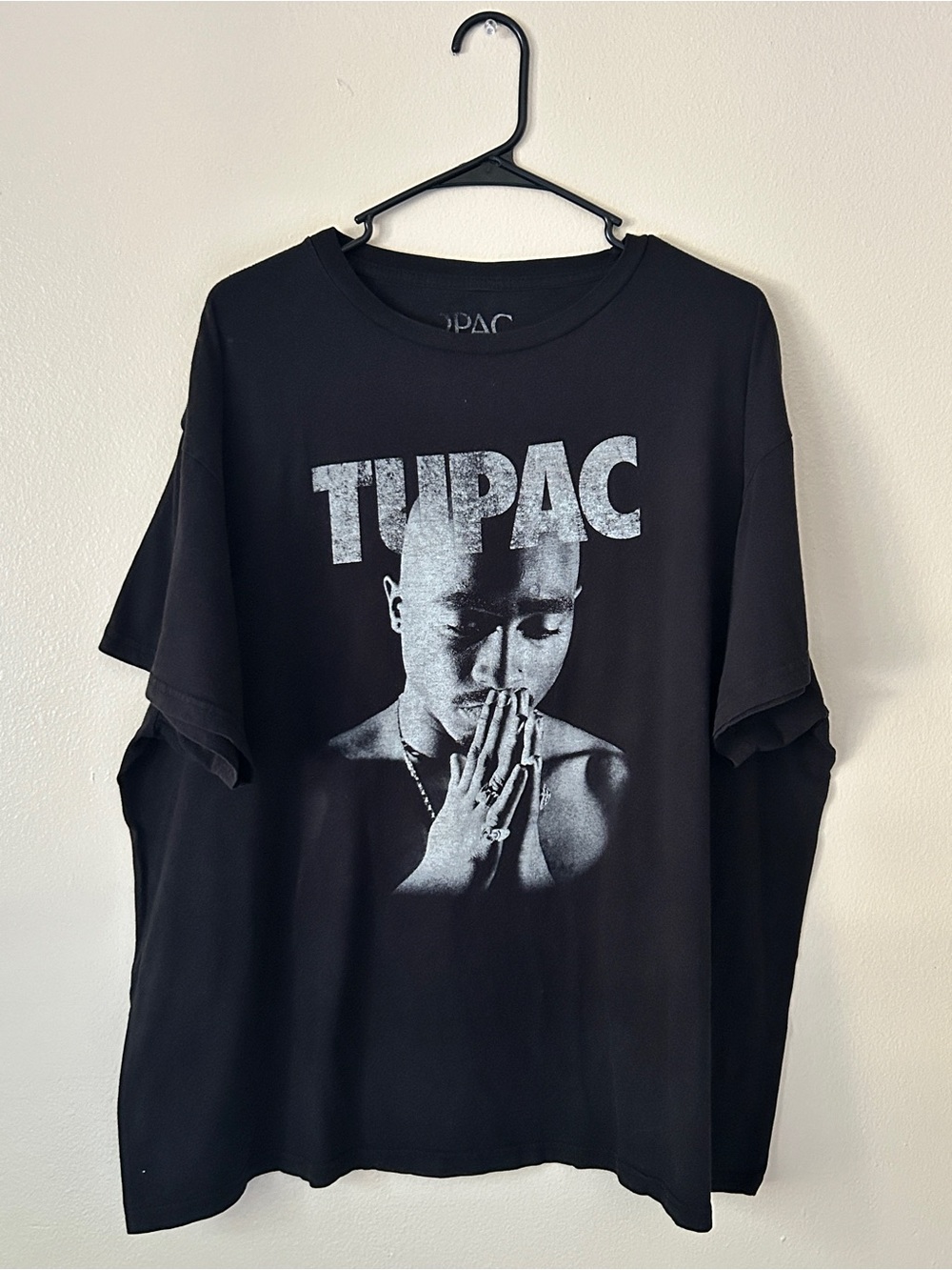 2Pac Tupac Shakur Graphic Tee Mens XXL Black Praying Hands Rap Hip Hop T-Shirt